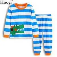 Hooyi 2018 Crocodile Baby Boy Pajamas Long Clothes Suits Blue Stripe Spring Children PJ