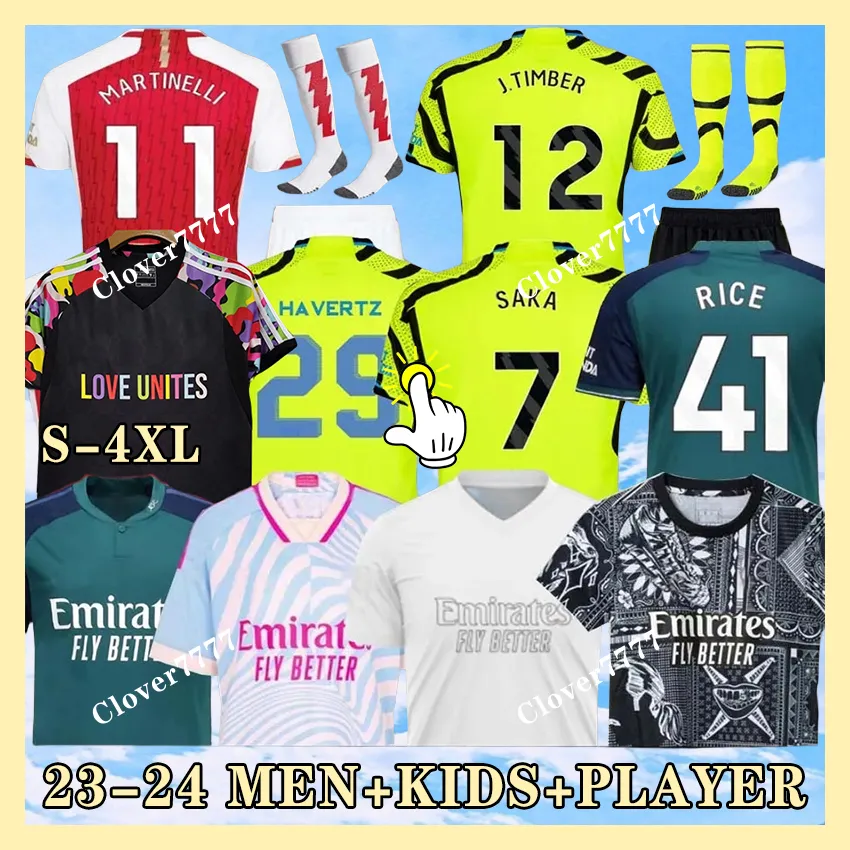 Saka Soccer Jerseys G. Jesus Odegaard Rice Havertz 23 24 25 Gunners Martinelli Smith Rowe Nketiah Zinchenko Saliba Trossard Football Shirt barn barn set kit skor