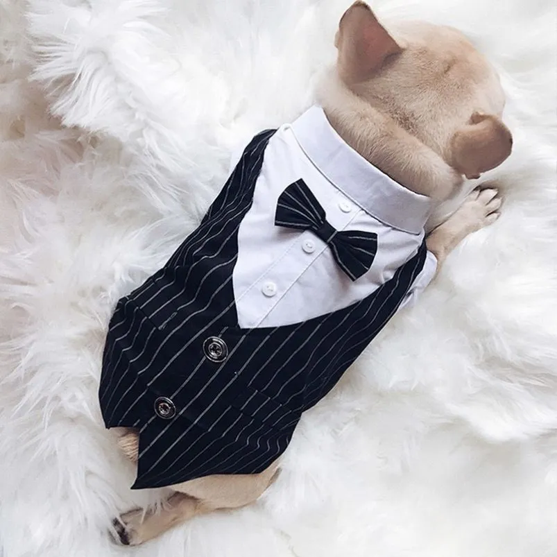 Формальная одежда для собак, свадебный костюм для домашних животных, костюм-смокинг для маленького среднего мопса, галстук-бабочка для французского бульдога, Y200330228z