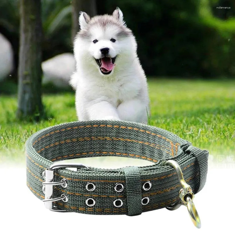 Collares para perros Collar verde militar con doble botonadura Collar militar ajustable Hebilla de metal Seguridad de doble fila para perros medianos y grandes