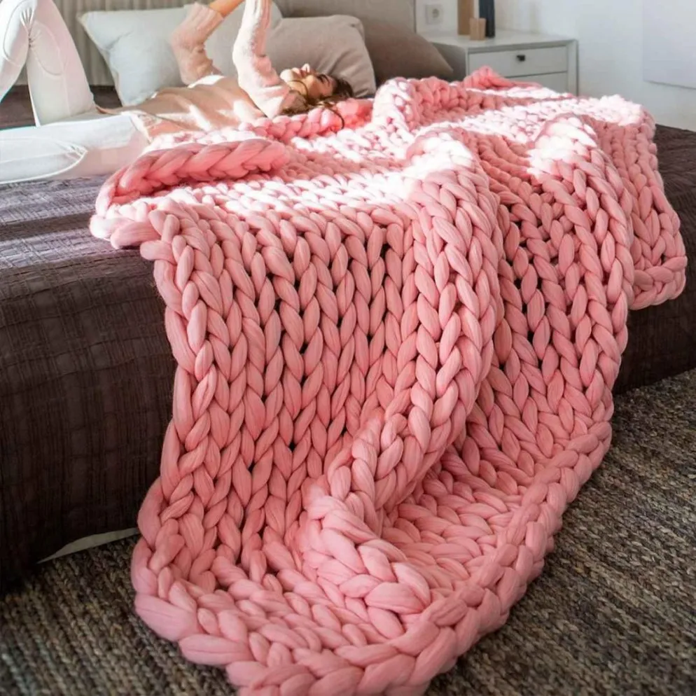 100x150cm chaud fait à la main jeter Blanke canapé-lit grosse couverture à tricoter ligne de fil épais encombrant tricoté jeter couettes décor à la maison278N