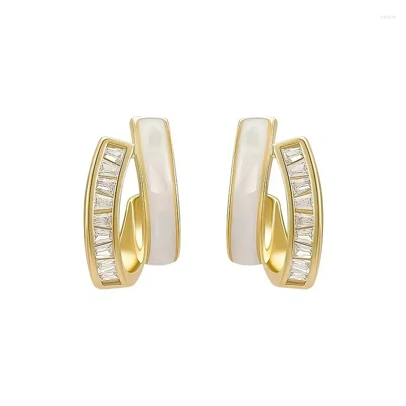 Stud Earrings Huitan Modern White Enamel Geometric Gold Color Chic Accessories For Women Daily Wear Shiny CZ Statement Jewelry