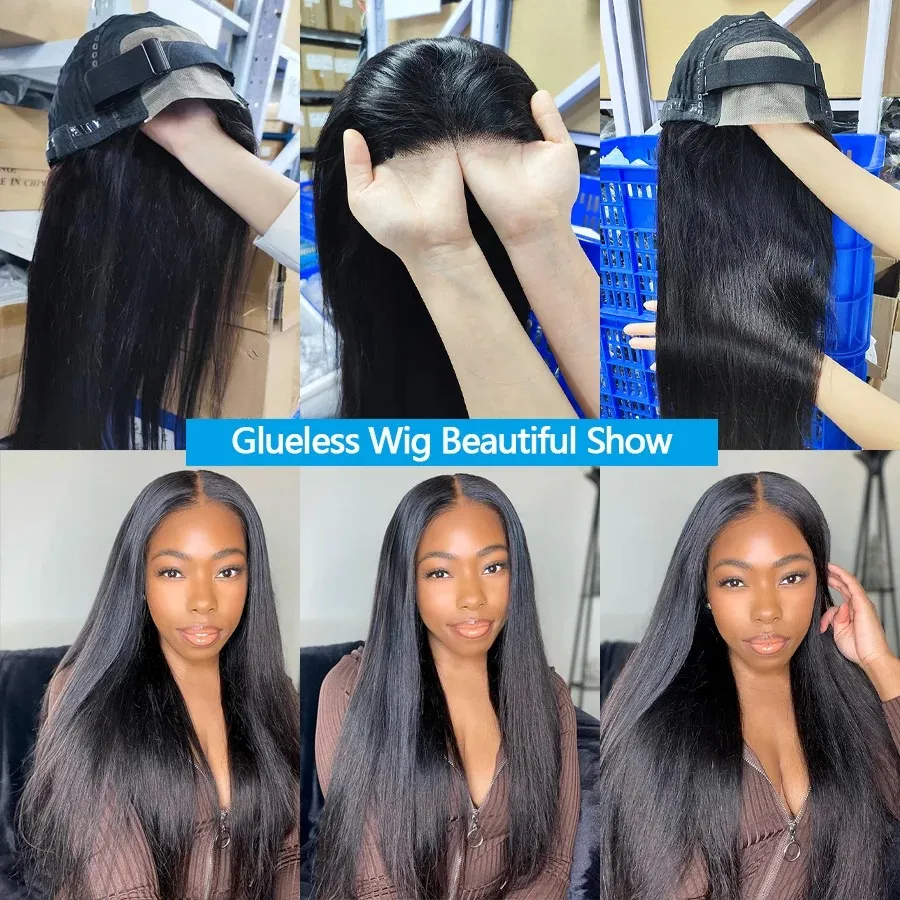 26 tum Glueless Human Hair Wigs 4x4 Straight spetsstängning peruker Brasiliansk lyselös peruk människohår