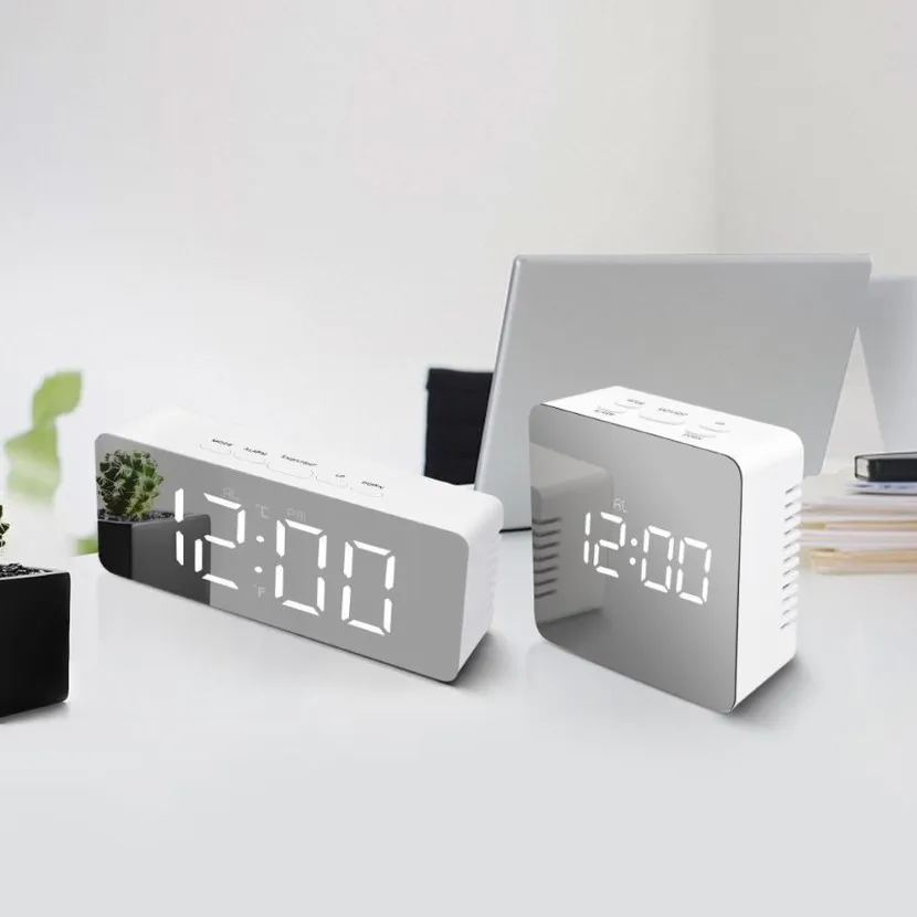 LED Wall Clock Watch Modern kort design 3D DIY Electronic Large Mirror Table Alarm Clocks Office Kids Room Date Time Desk Clock 23190