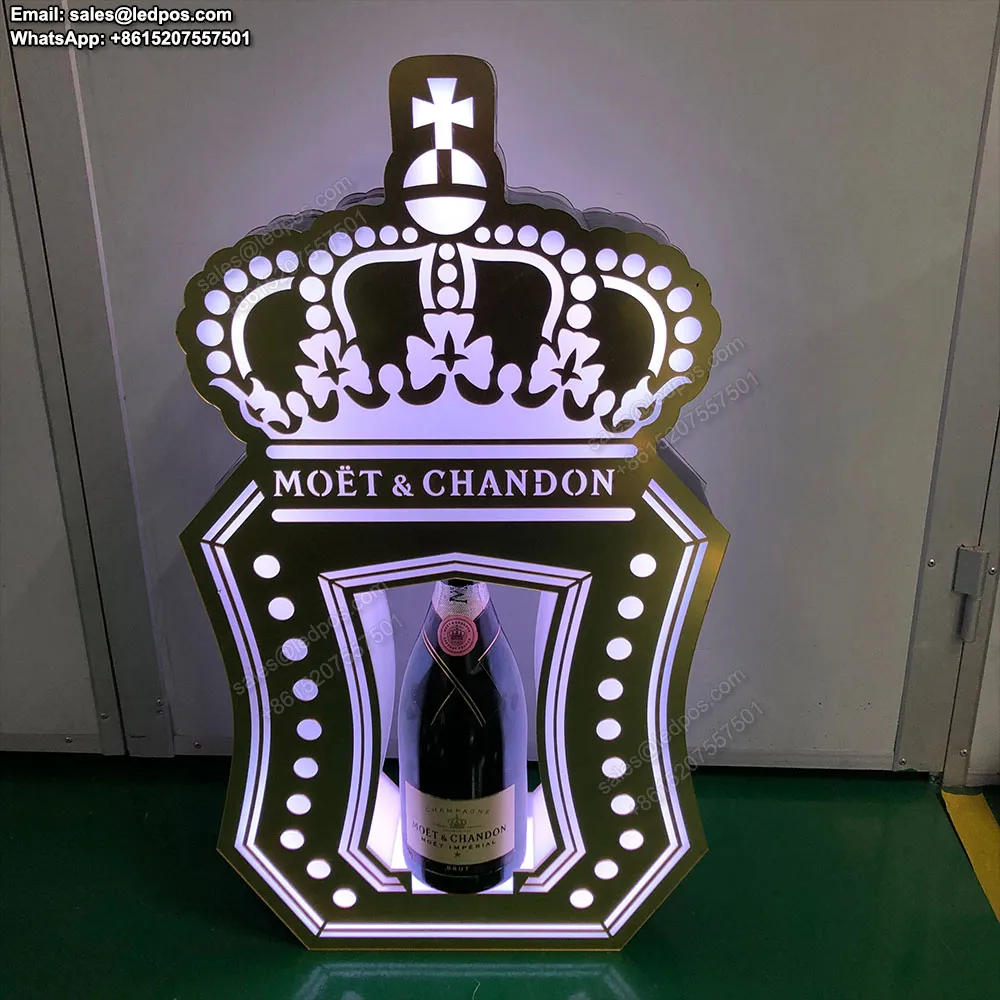 LED Moet Chandon Champagne Bottle Presenter VIP Service Tray Glowing Gold Crown Wine Glorifier for Nightclub Wedding Events Party