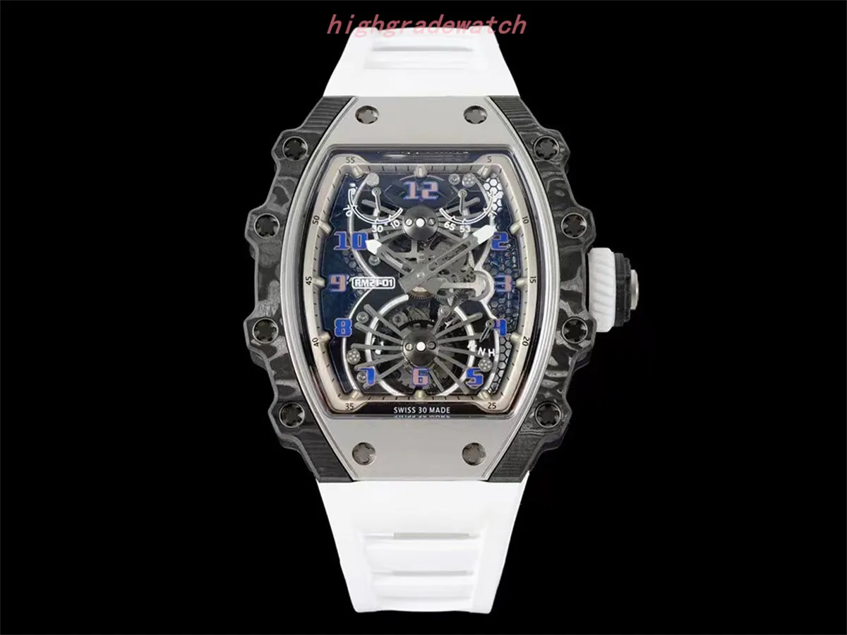 2024 New Mens Watch RM21-01 Tourbillon movement Carbon fiber case 214 material base rubber strap sapphire crystal glass waterproof highgradewatch