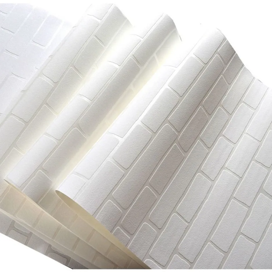 3D White Stone Brick Wall Wallpaper Roll Modern Non-woven Wall Papers Home Decor Living Room Bedroom TV Background Decoration247I