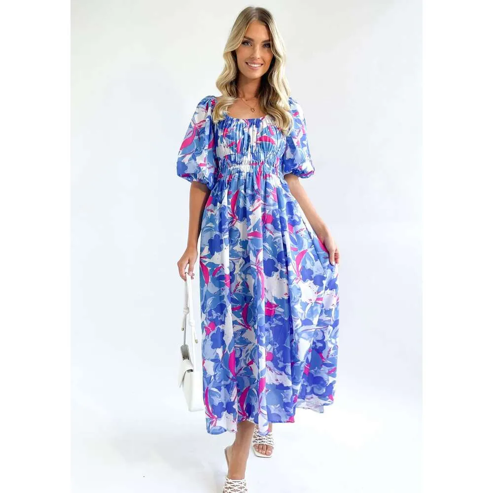 Seline Midi Dress - Blue Abstr