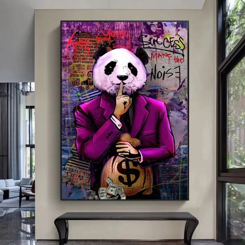 Deixe o seu sucesso fazer o ruído cartazes e impressões graffiti arte pinturas em tela abstrato panda arte da parede fotos para sala de estar 164b