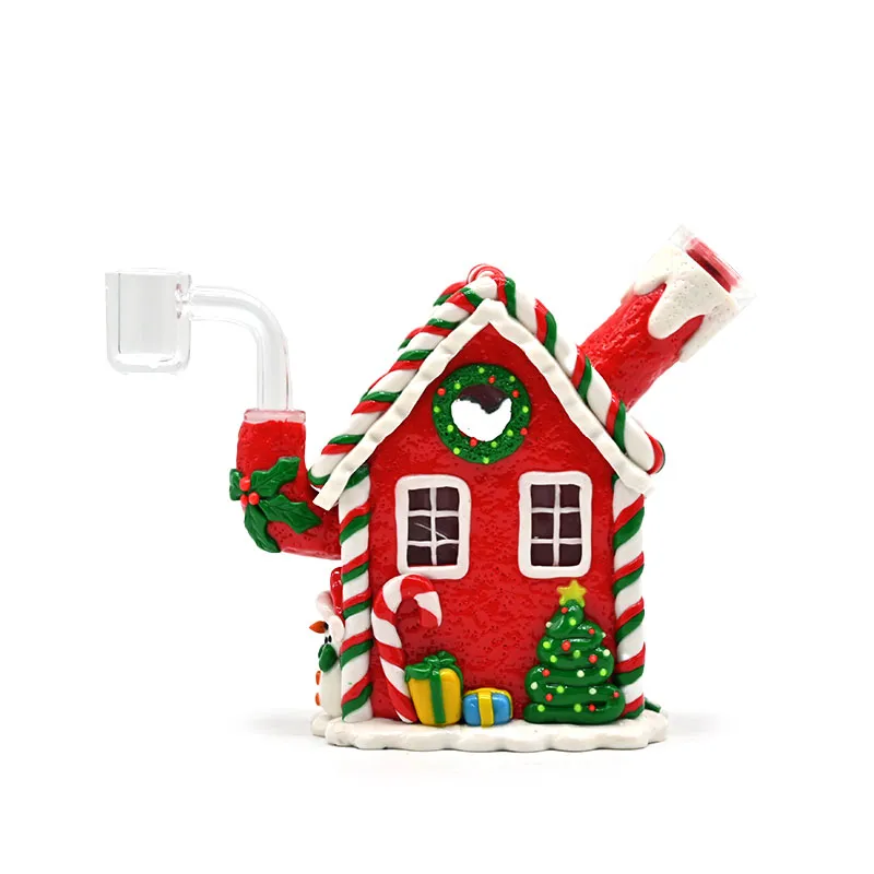 1 pk, 5,1 -inch glazen waterpijp, polymeerklei kerstthema glas roken met cartoon huis, gloed in donker, kerstboom, kerst sneeuwmanhome bureaubladdecoratie