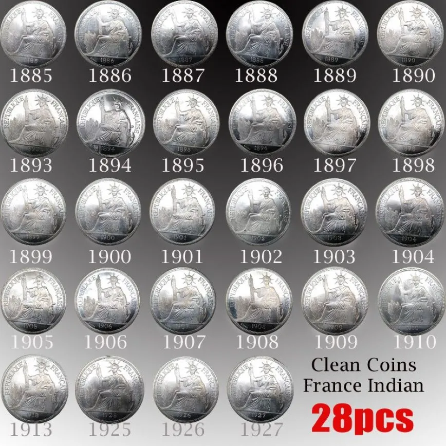 28 pz 27g Francia Indiano Pulito Set Completo Monete Statua della Libertà Seduta Monete238v