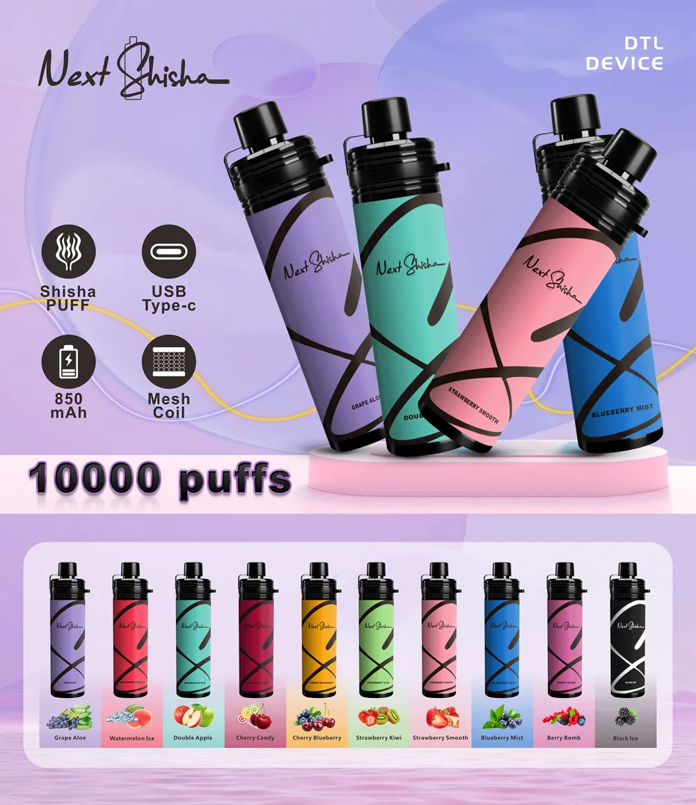 Marque originale Next Shisha Hookah 10000 Puffs Bar Puff 10K Électronique 650mah Batterie Rechargeable Vapeurs Cigarettes 10 Saveurs 5% Nicotine Stylo Vape Jetable