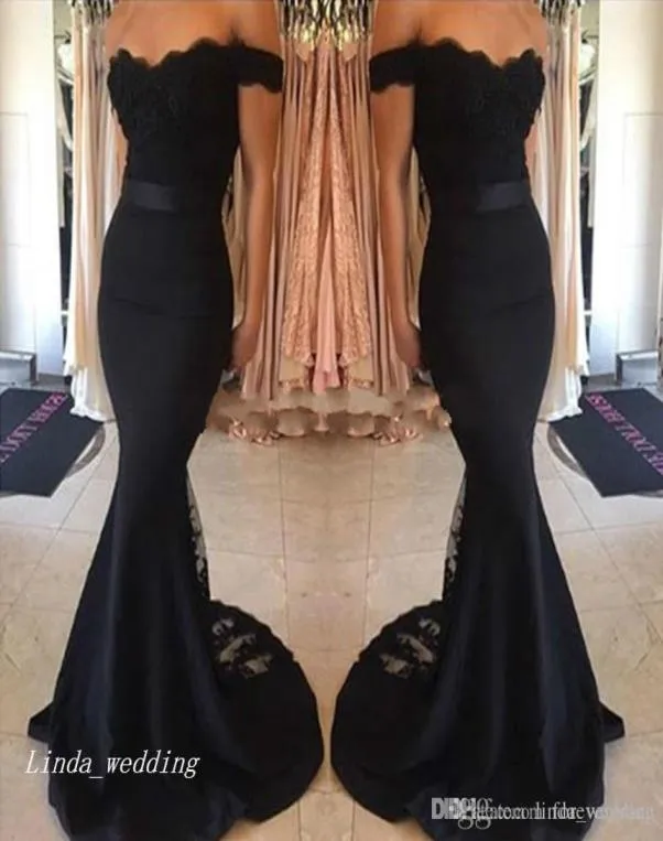 2019 Black Junior Bridesmaid Dress Mermaid قبالة الكتف الدانتيل خادمة الشرف فستان حفل زفاف حفل زفاف بالإضافة إلى حجم Vestidos Damas D5145548