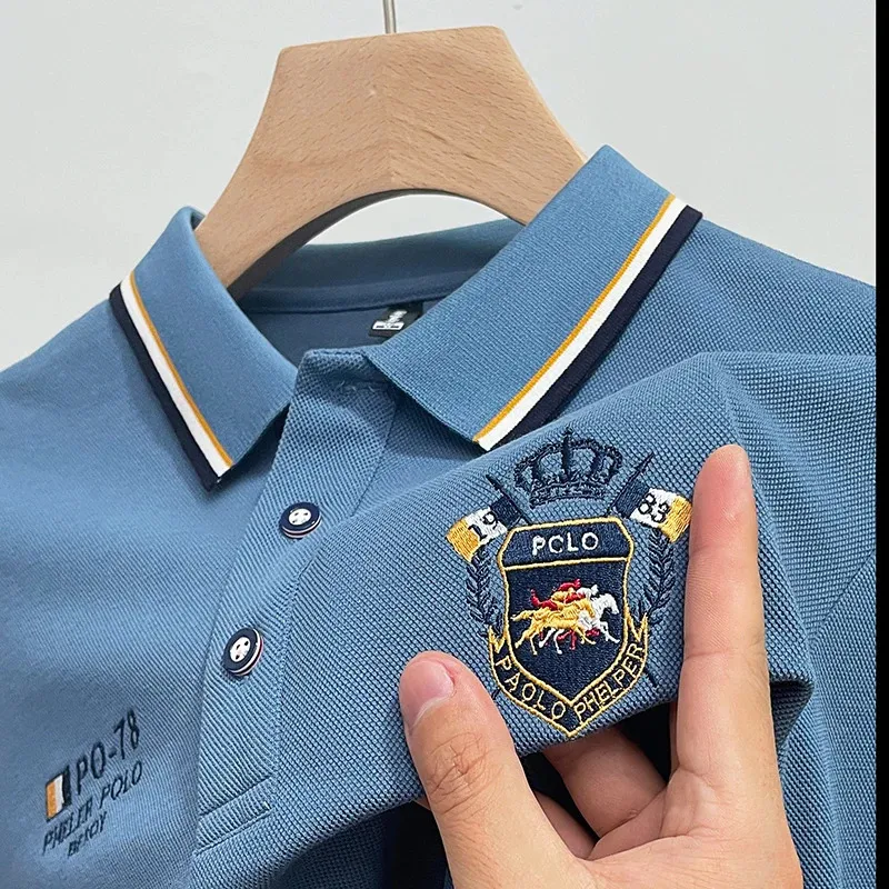 Modisches Poloshirt aus mercerisierter Baumwolle mit langen Ärmeln für Herren, Herbst, Business und Freizeit, besticktes T-Shirt der High-End-Marke 240229