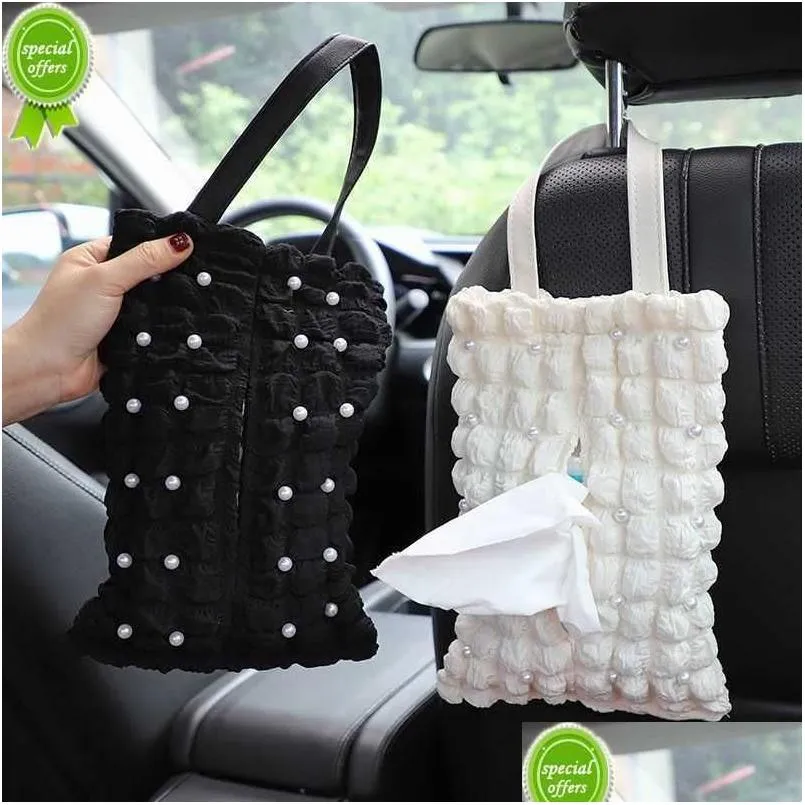 Autres accessoires d'intérieur New Pretty Girl Pearls Puff Grid Boîte à mouchoirs de voiture Siège Appui-tête Suspendu Porte-tour de papier Organisateur Intérieur Dhtpn