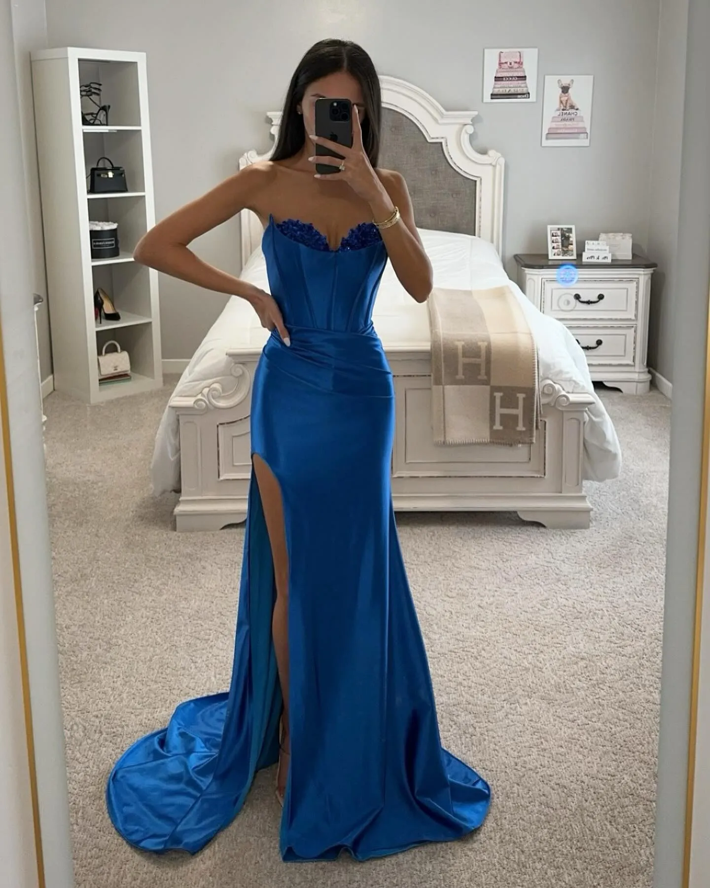 chinese dress ladies Engerla Satin Mermaid Evening Dress Bead Pageant Celebrity Prom Gowns  Women's Formal Party Dress US2 Royal Blue at Amazon Women's Clothing store main image 0