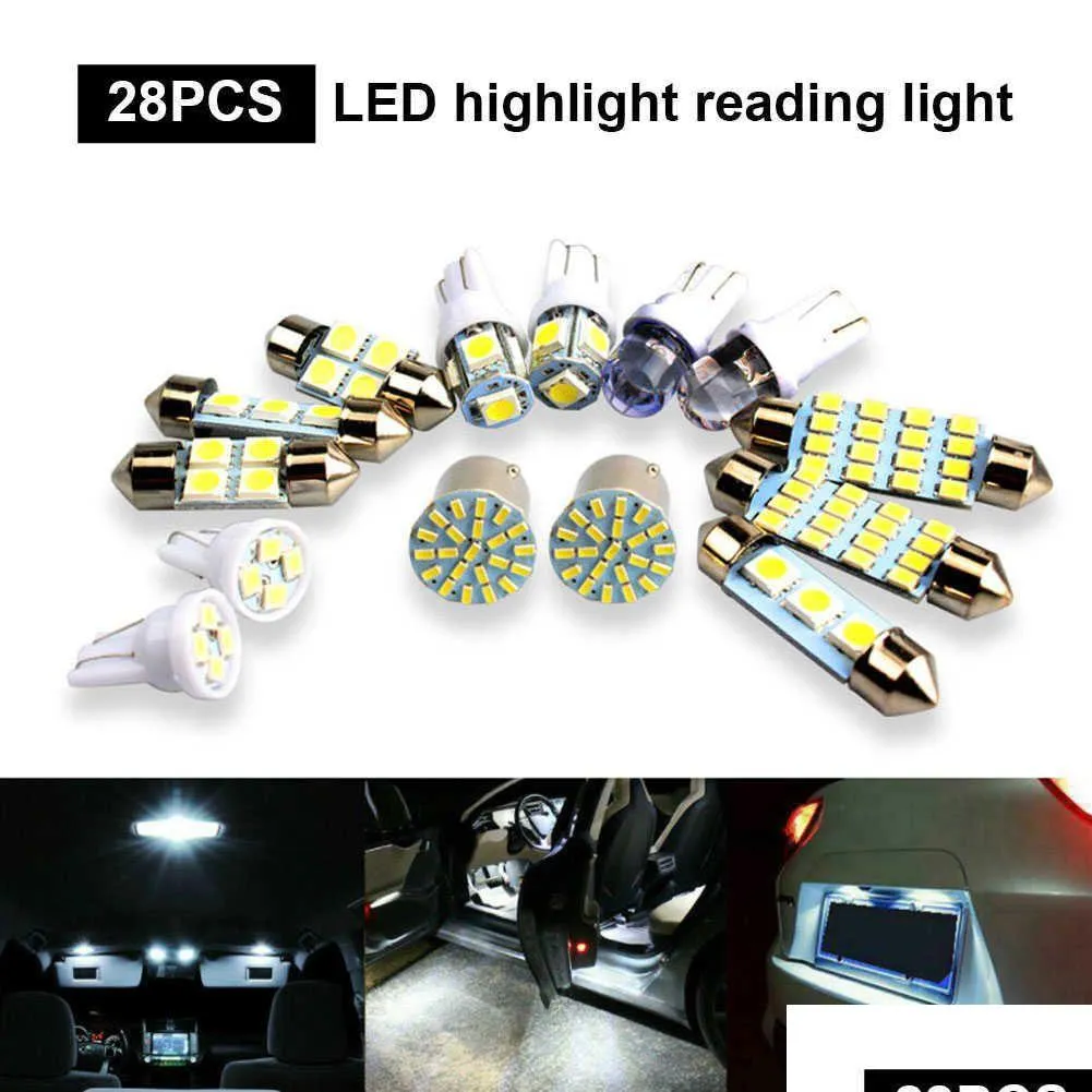 Decorative Lights 28Pcs T10 W5W Car Interior Led Light Dome License Plate Mixed Lamp Trunk Parking Bbs Set Drop Delivery Automobiles M Dhfdg