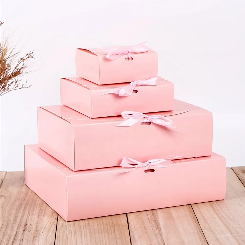 Ribbon Paper Faltfaltbare Cookies Süßigkeiten Geschenke bevorzugt Box für Hochzeits Geburtstagsfeiertagsgeschenke Verpackung Dekor Lieferungen