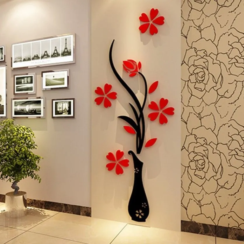 Moda fai da te Home Decor 3D Vaso di fiori Albero di cristallo Arcylic Wall Stickers Art Decal273S