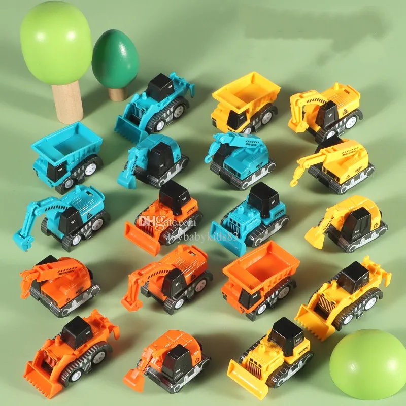 Diecast Model Cars 6PCS children alloy toys rebound engineering vehicle model excavator crane simulation car cartoon toy car boy gift toy car Christmas Present