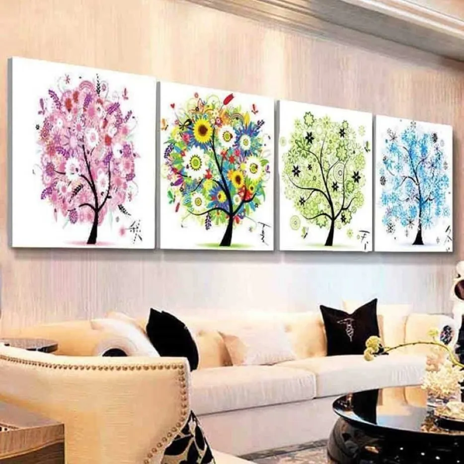 4 uppsättningar 5D DIY Specialformad full konst Olika form 4 Seasons Diamond Drawing Tree Cross Stitch Point Drill Målning2796