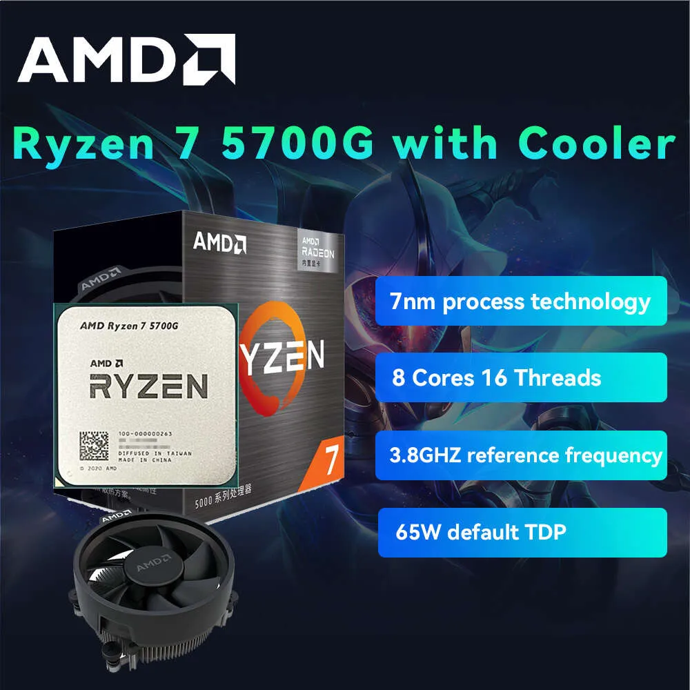 AMD Ryzen 7 5700G CPU With Wraith Stealth Cooler 3.8GHz Eight-Core 16-Thread 65W R7 5700G Am4 Processor Kit For B550 Motherboard