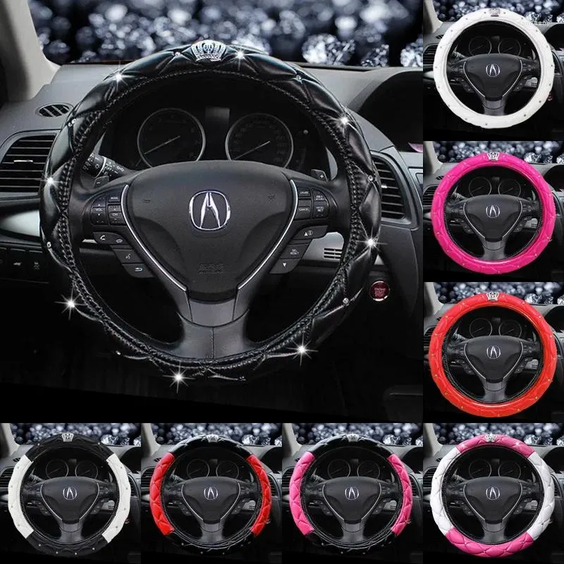 Steering Wheel Covers Car Cover PU Luxury Crystal Crown Studded Rhinestone Leather Diamond