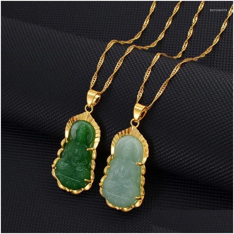 Collares colgantes Exquisito budista Imitación Jade Guanyin Buda Estatua Collar para hombres y mujeres Relius Amet Joyería Drop Entrega Otryb