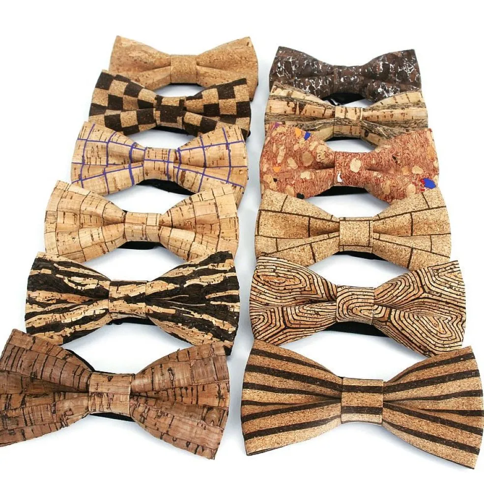Zupełnie nowy Cork Wood Men's Mat Towić drewniany pasek kręgowe krawaty ręcznie robione w kratę bowtie dla mężczyzn akcesoria na przyjęcie weselne.