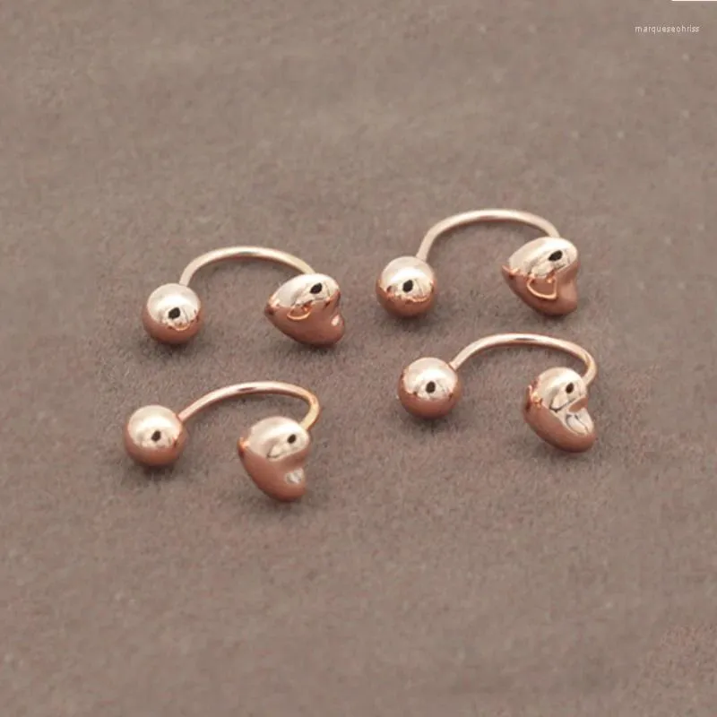 Boucles d'oreilles pendantes en or violet 585, perles rondes brillantes en forme de cœur de pêche pour femmes, Rose clair 14K, bijoux simples de luxe à Double usage