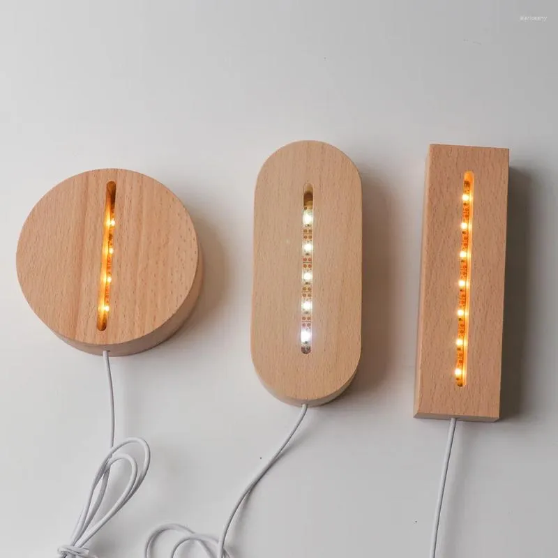 Night Lights 3D Light Base For Acrylic Warm White Lamp Holder Lighting Resin Ornament Wooden Lighted LED Display