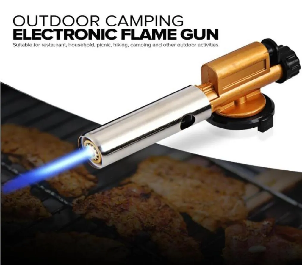 Elektronisk tändning Kopparflamma Butan Gas Burners Gun Maker Torch Lighter For Outdoor Camping Picnic BBQ Welding Equipment3138468