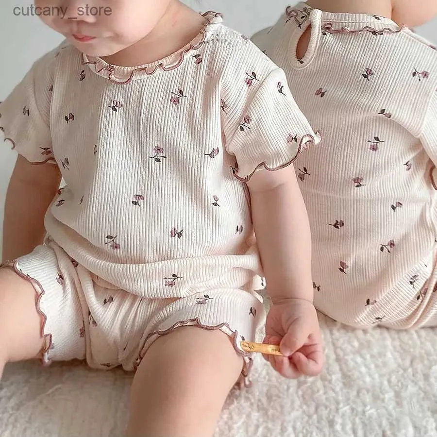 T-shirts 8022 Baby Clothing Set Girls Suit Summer New 2021 Korean Fashion Small Fresh Baby Girl 2 Pieces Suit Top+Pant 0-3T Kids Home Set L240311