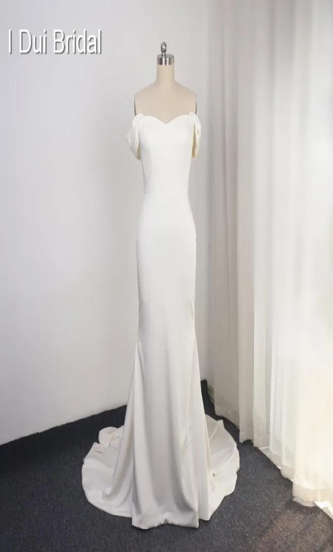 Robe de mariée en Satin Simple, gaine Pure, robe de mariée de haute qualité, épaules dénudées, matériau en Spandex, Train Court5536418