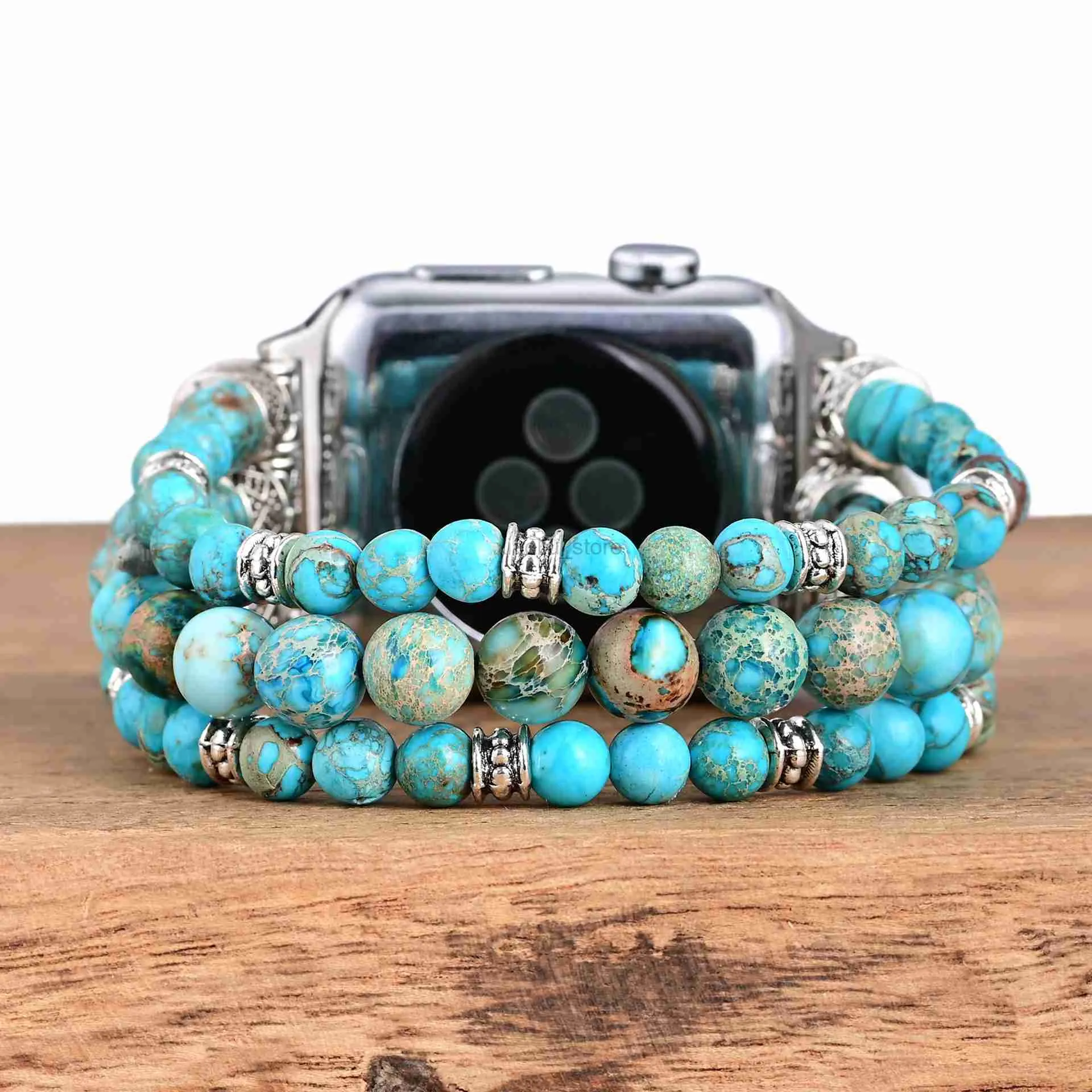 Band Böhmen Luxury Purple Flower Emperor Turquoise Stone For Watch Band 41mm 45mm 44mm 42mm 40mm 38mm Women Wristband Iwatch WatchBand Accessories 2438