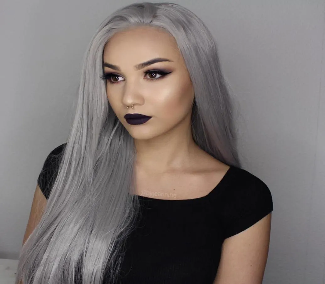 Perruque Full Lace Wig naturelle gris argenté, cheveux longs et lisses, bon marché, sans colle, pour femmes noires, 10quot26quot, W5495628