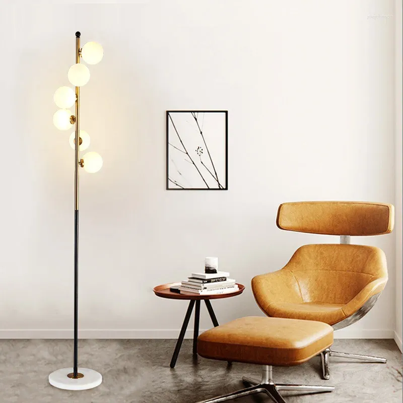 Floor Lamps Modern Led Lamp Two-color Iron Glass Ball For Living Room Bedroom Study Nordic Home Decor Marble Standing