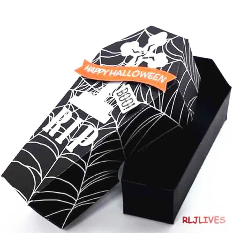 Caja de ataúd de Halloween Troqueles de corte de metal Plantillas para bricolaje Sello de álbum de recortes po álbum Decorativo En relieve Tarjetas de papel DIY Q1117293j