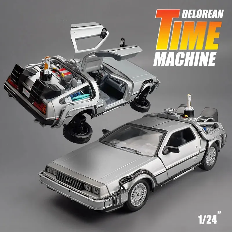 WELLY 1 24 DIECAST ALLOY Model Car DMC-12 Delorean powrót do przyszłego Time Machine metalowy samochód zabawek dla dzieciak