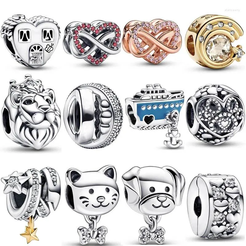 Pietre preziose sciolte Stella cadente Spirale Pet Dog Bone Cat Bow Famiglia Infinity Heart House Perline Misura braccialetto in argento sterling 925 fai da te