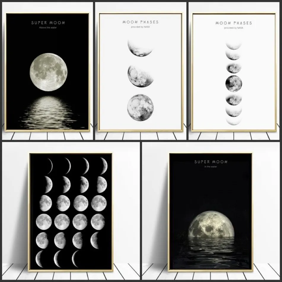 Minimalistische Luna Wall Art Maanfase Canvas Posters en Prints Abstract Schilderen Nordic Decoratie Foto's Modern Home Decor159i