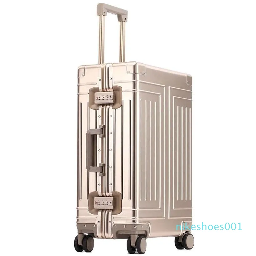 100% Aluminum-magnesium Boarding Rolling Luggage Business Cabin Case Spinner Travel Trolley Suitcase With Wheels Suitcases314l