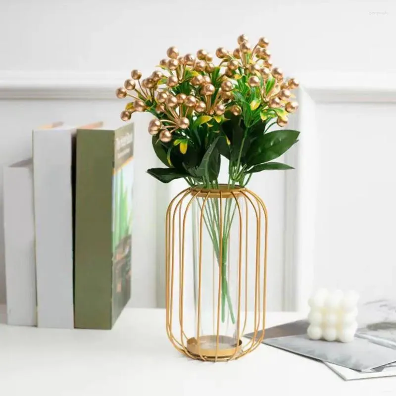 Plante fruitière décorative, branche artificielle réaliste avec tige de feuilles vertes, fausse boule dorée pour l'année