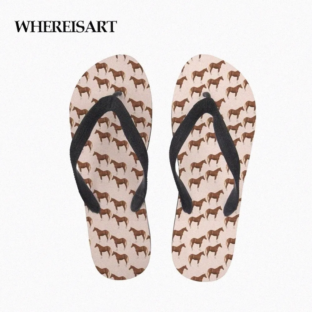 whereisart 3D Horse Print Woman Summer Flip Flops Casual Beach Slippers Sandal Flipflop For Women Slippers Female Rubber Shoes r23k#