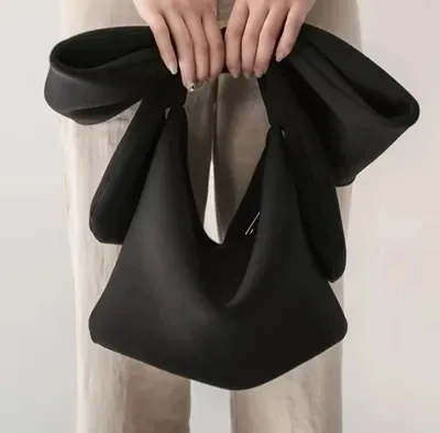 Women Space Cotton Handbag Pres Bres Blatses Cocktail Party Bowknot Korean Style Black Vintage Chic Fashion Bag 240301