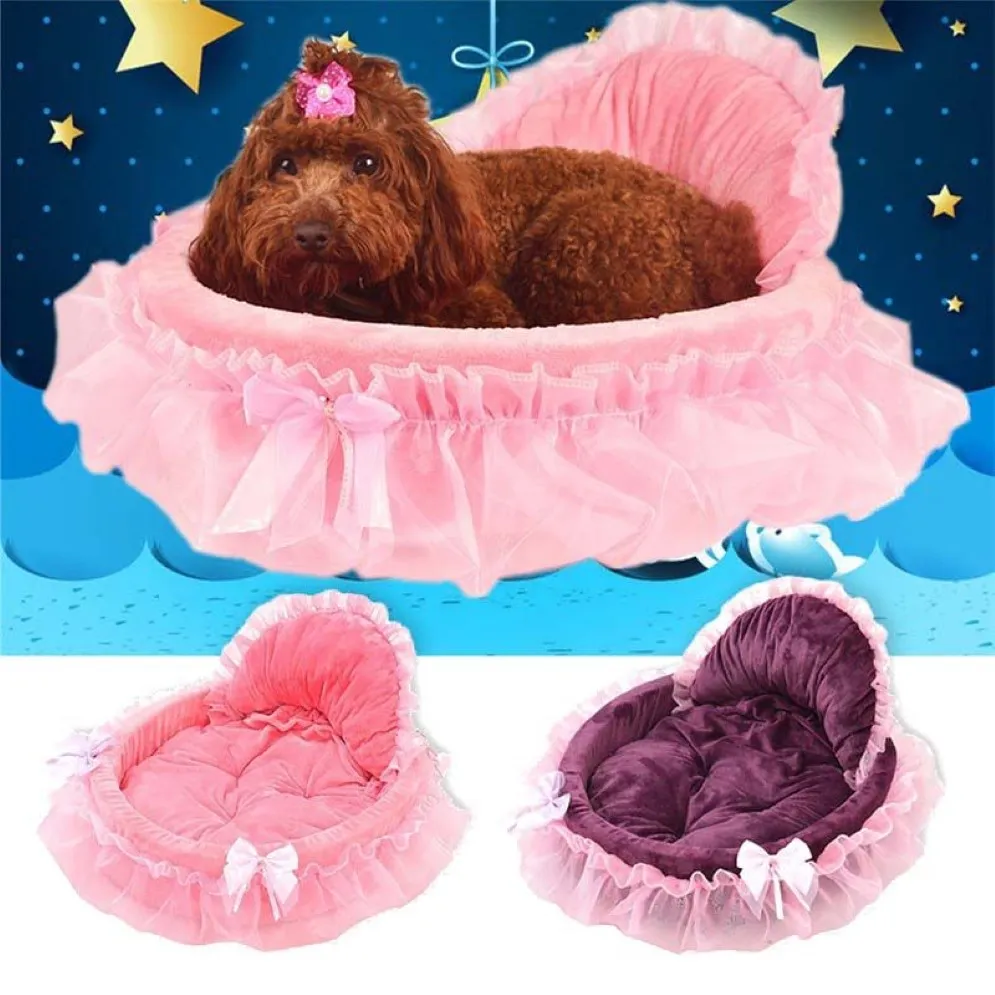 プリンセスドッグベッド小犬用ソフトソファピンクレースパピーハウスペットドギーテディベッド猫犬ベッドネストマットケネルス3113