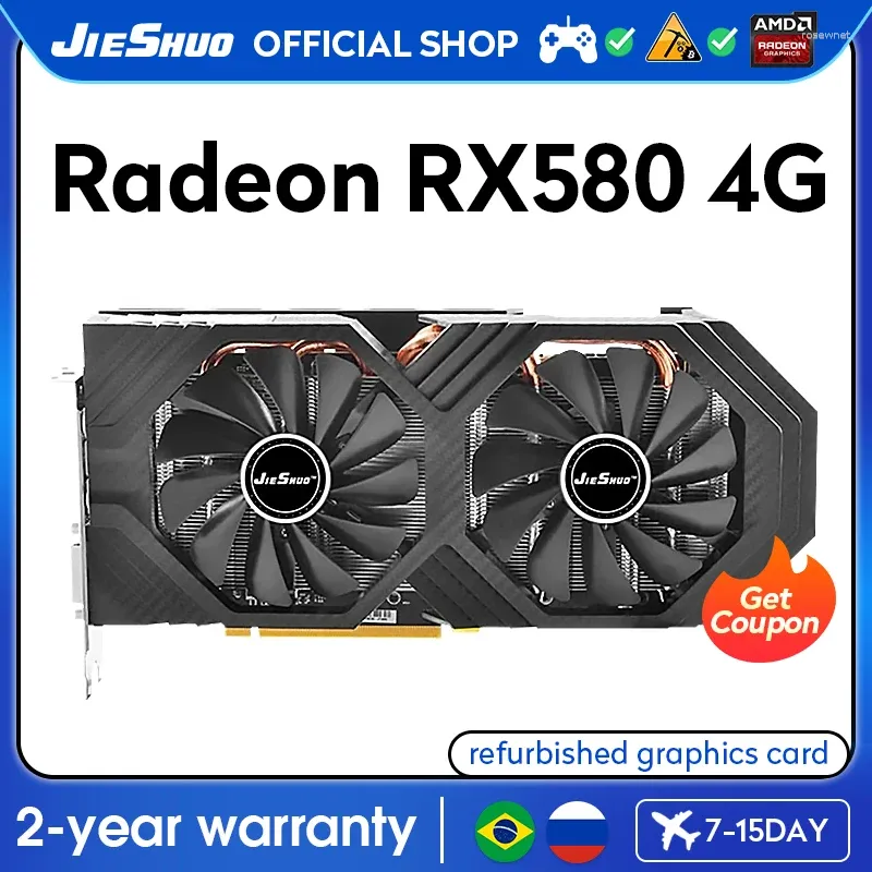 Schede grafiche JIESHUO AMD RX 580 4GB 2304SP Scheda Video GDDR5 GPU 256BIT Rx580 4g Supporto Computer Giochi Desktop Ufficio 580rx