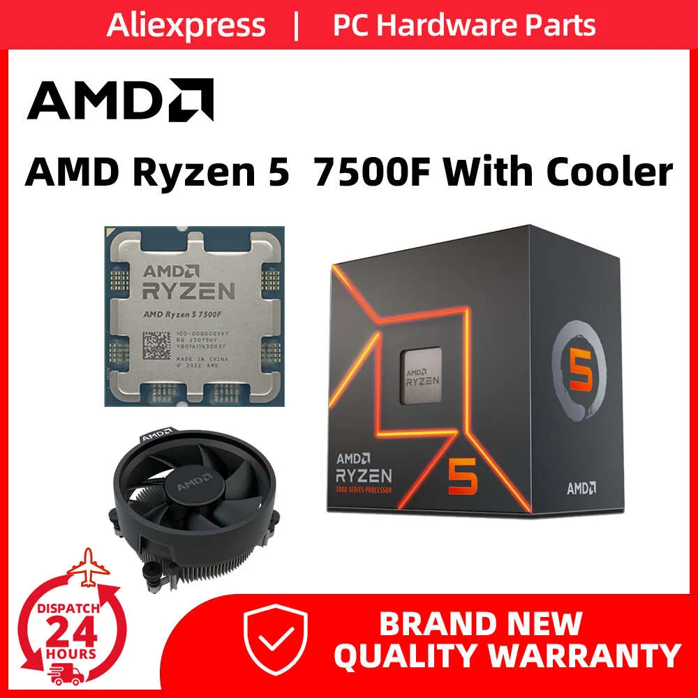 AMD Ryzen 5 7500F och Wraith Stealth Cooler Box Vision R5 7500F 3,7 GHz 6-kärnig 12-thröd 5nm L3 = 32m AM5 Processor Nytt förseglat kit