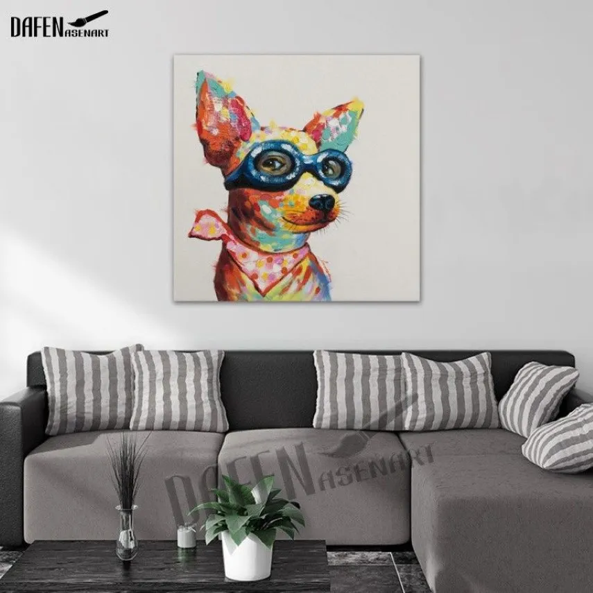 100% Handmade Cute Chihuahua Dog Oil Painting on Canvas Modern Cartoon Animal Lovely Pet Paintings For Room Wall Decor292b