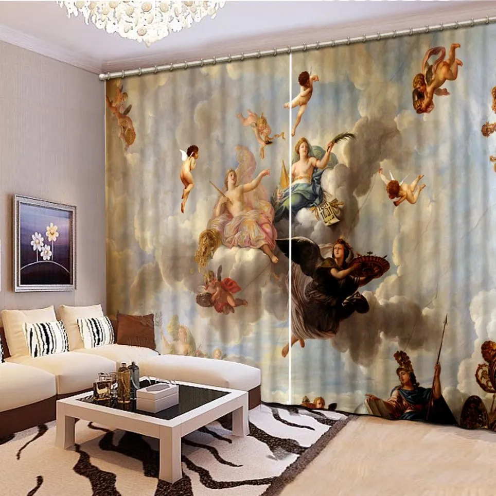 Cortina europeia para quarto, cortina de pintura po para sala de estar, mármore, anjo, flor, janela 3d, 262y
